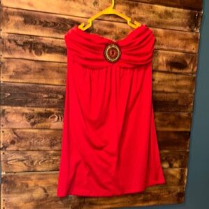 Maurices Red Strapless Dress Beaded in the middle